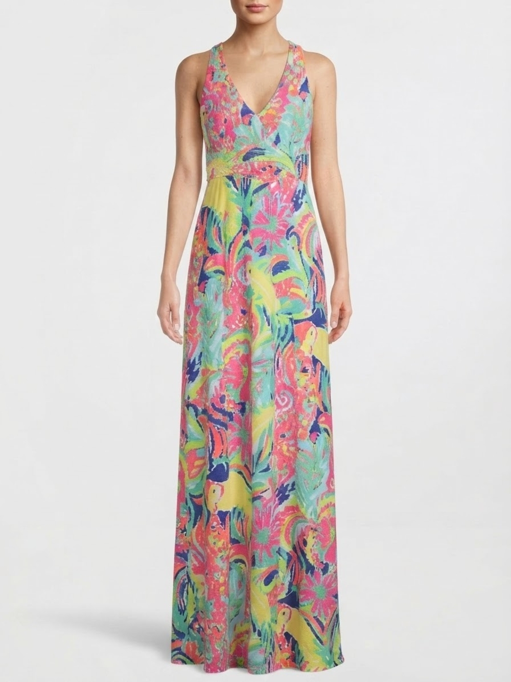 Lilly Pulitzer Colorful Tropical Floral Halter Long Maxi Dress Size XS